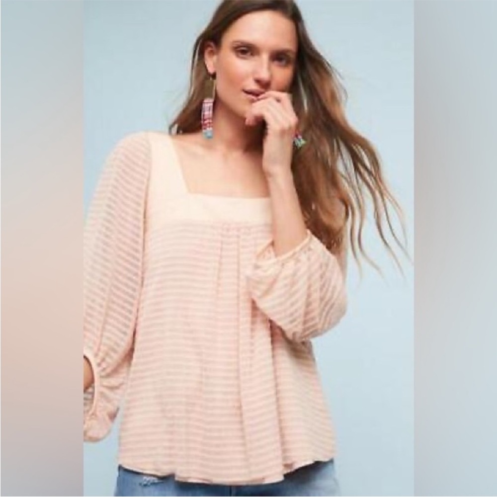 Anthropologie Meadow Rue Rose Peachy Square-Neck Textured Blouse | Sz: XL